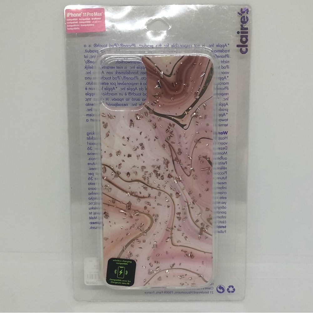 NEW Claire’s IPhone 11 Pro Max Pink Rose Gold Marble Case with Rose Gold Flecks